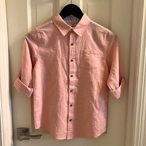 NWT Janie and Jack x Aerin linen roll cuff shirt in salmon / light coral / peach